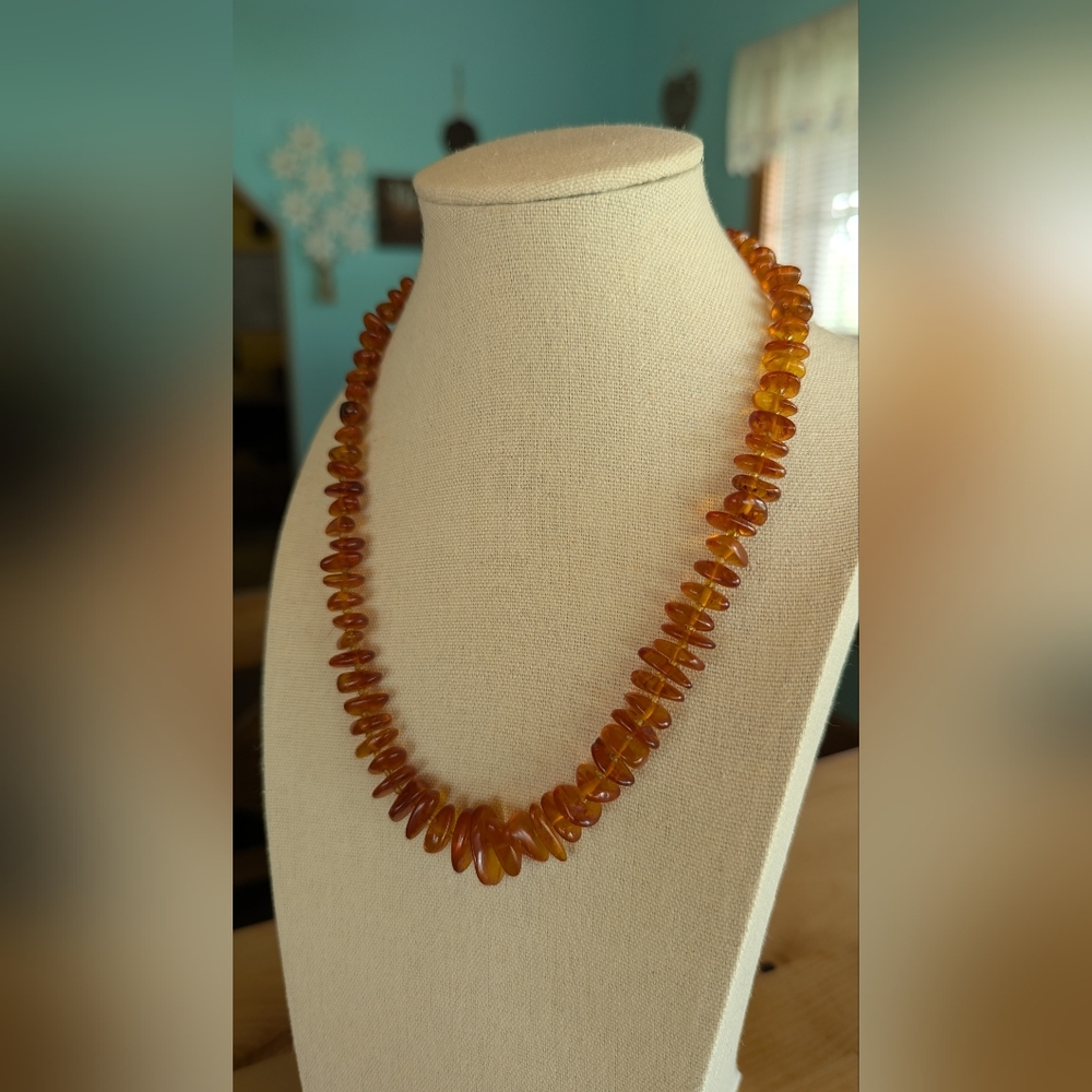 Amber Necklace with Vintage Barrel Clasp